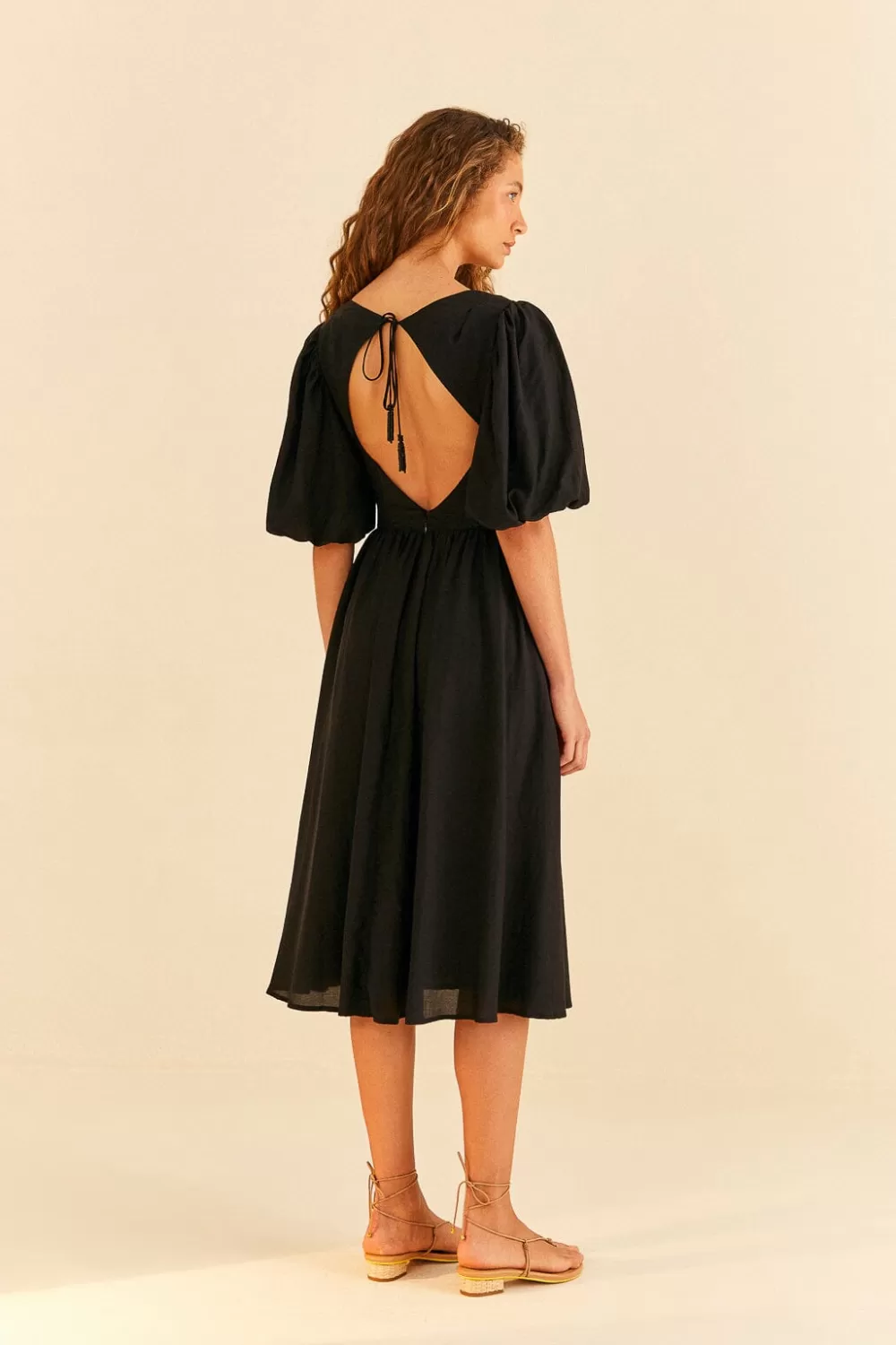 Black Short Sleeves Midi Dress | FARM Rio Sale