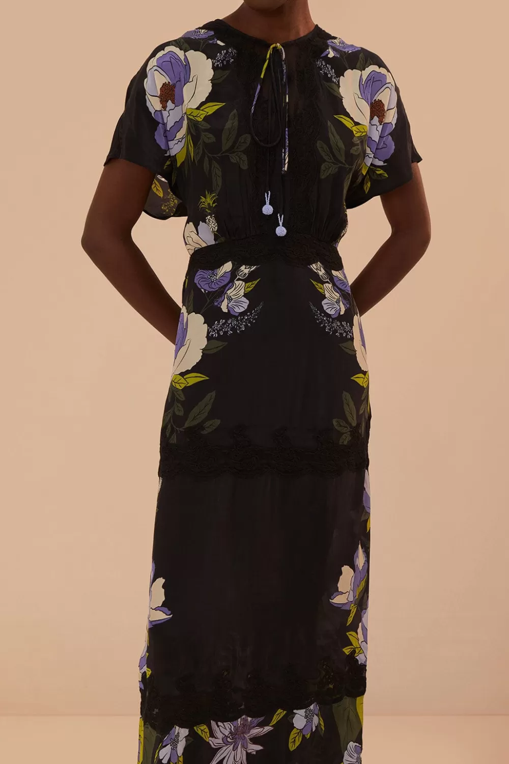 Black Soft Garden Lace Maxi Dress | FARM Rio Best