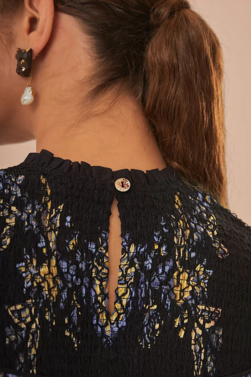 Black Stitched Garden Blouse | FARM Rio Best