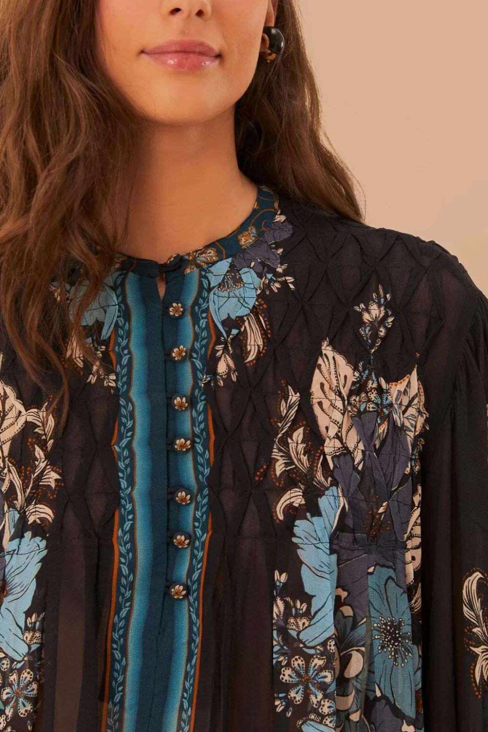 Blossom Tapestry Black Bee Smocked Blouse | FARM Rio Shop