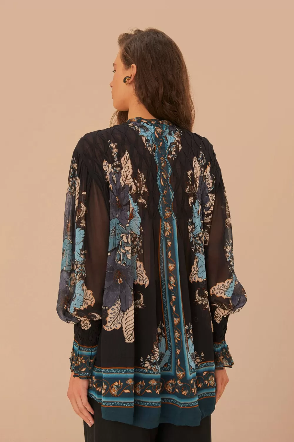 Blossom Tapestry Black Bee Smocked Blouse | FARM Rio Shop