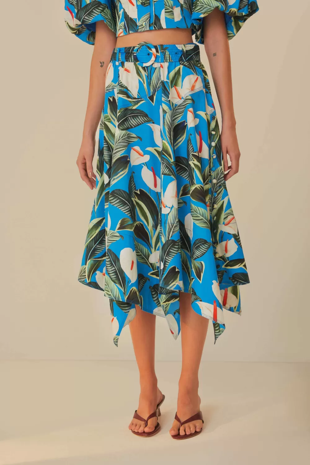 Blue Anthurium Garden Asymmetric Midi Skirt | FARM Rio Discount
