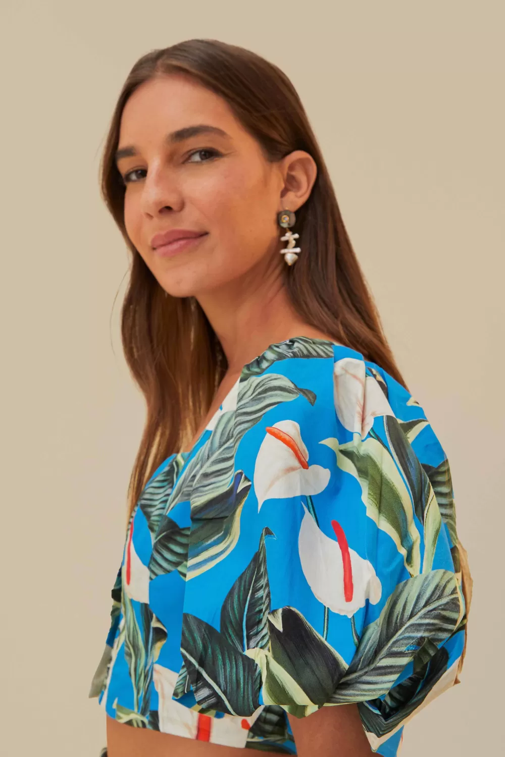 Blue Anthurium Garden Organic Cotton Crop Top | FARM Rio Flash Sale