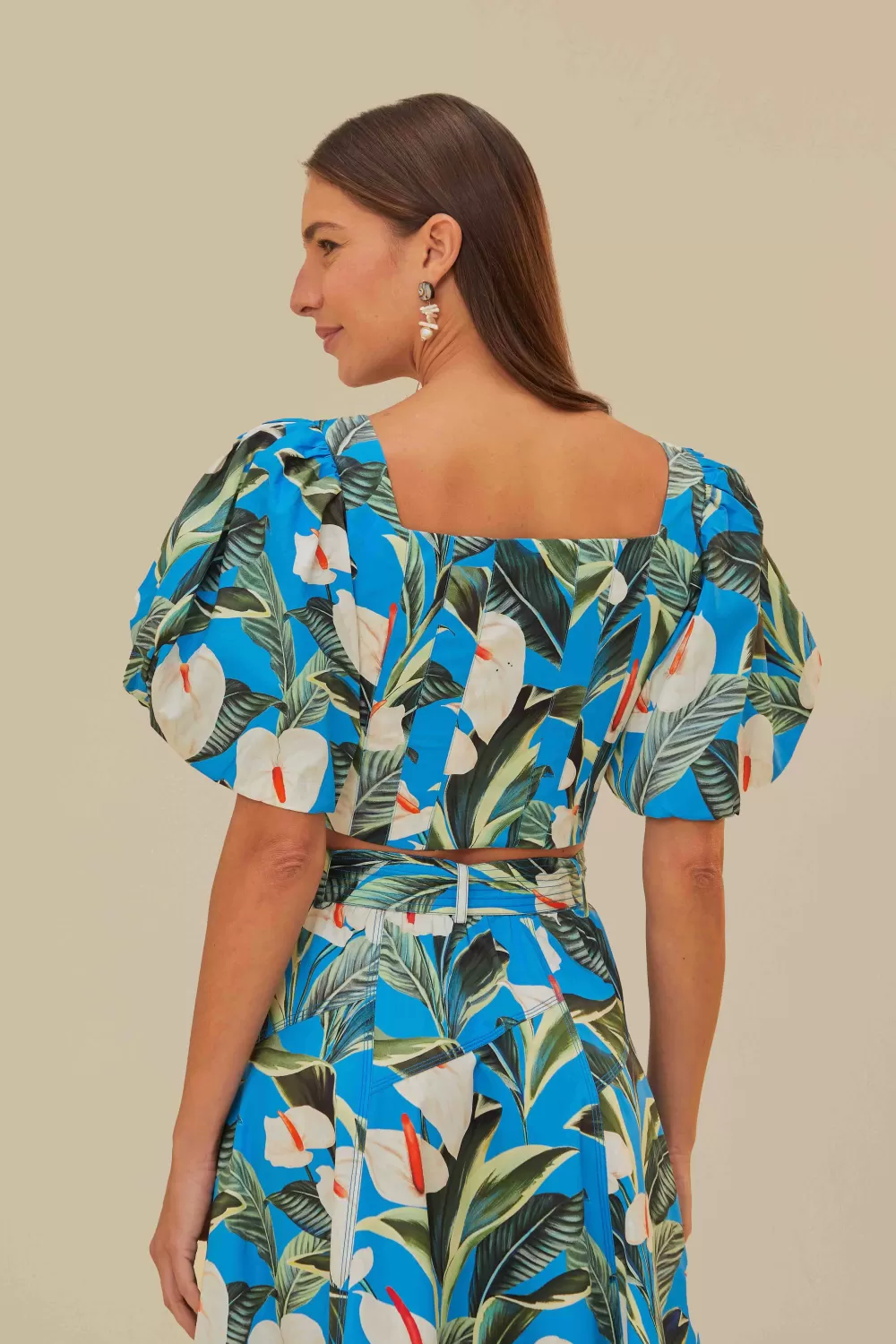 Blue Anthurium Garden Organic Cotton Crop Top | FARM Rio Flash Sale