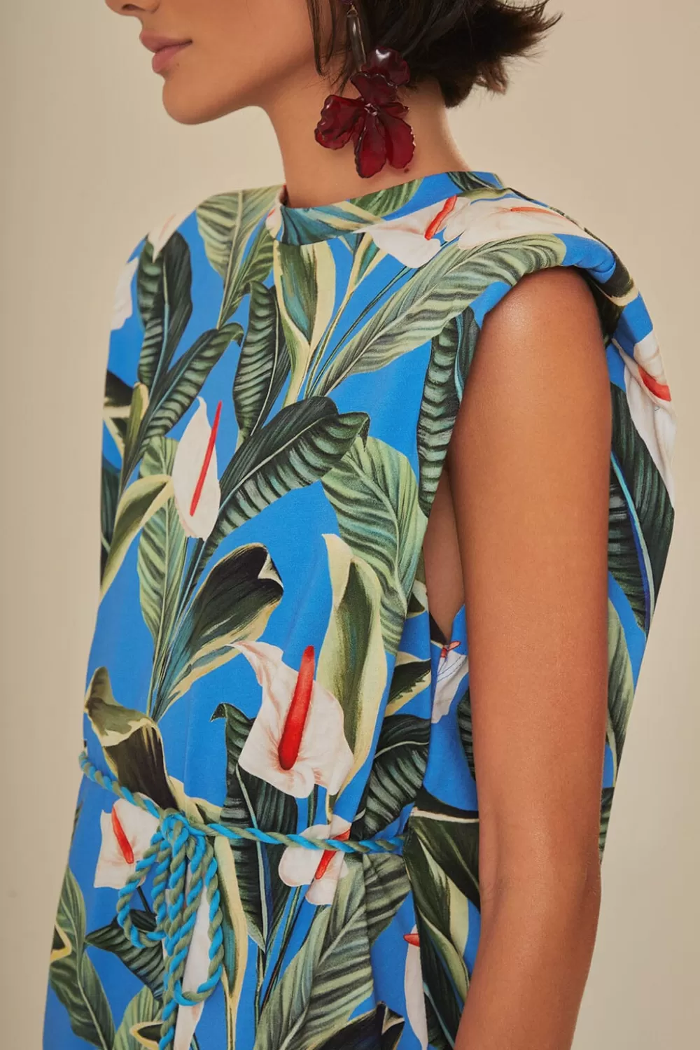 Blue Anthurium Garden Organic Cotton Mini T-Shirt Dress | FARM Rio Best