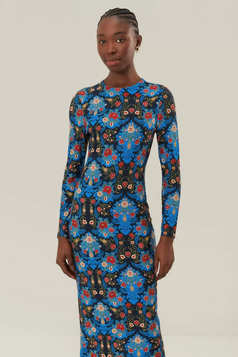 Blue Arabesque Floral Jersey LENZING™ ECOVERO™ Midi Dress | FARM Rio Fashion