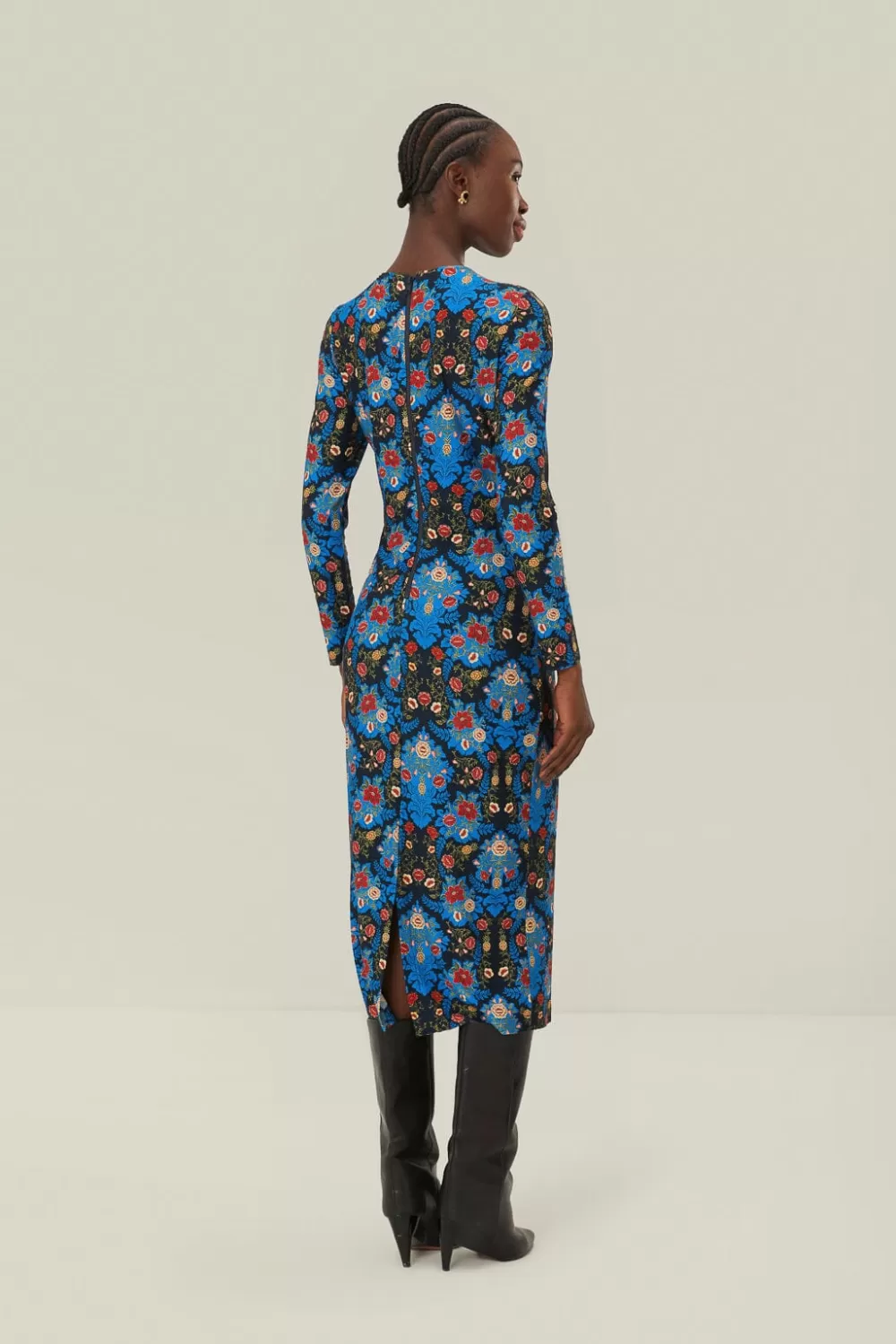 Blue Arabesque Floral Jersey LENZING™ ECOVERO™ Midi Dress | FARM Rio Fashion
