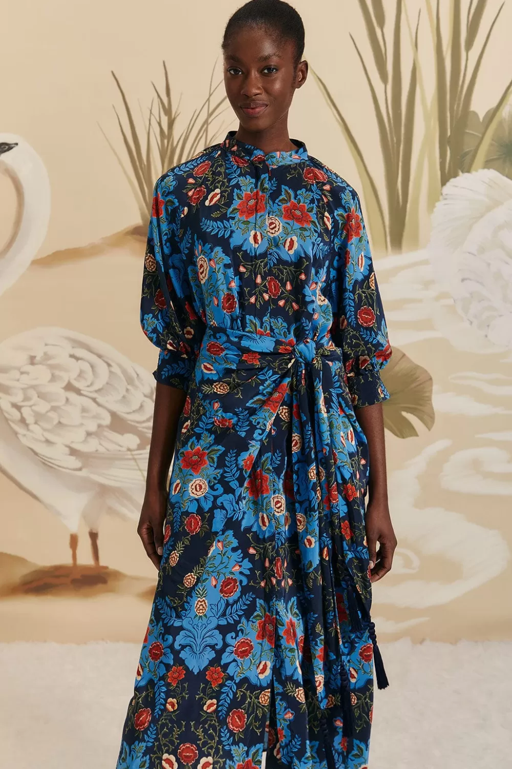 Blue Arabesque Floral Midi Dress | FARM Rio Outlet