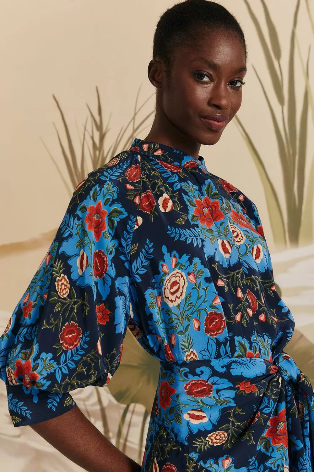 Blue Arabesque Floral Midi Dress | FARM Rio Outlet