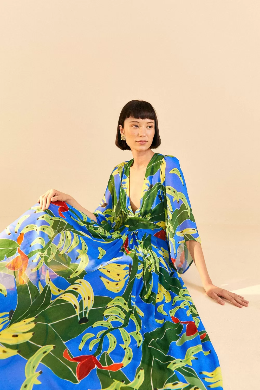 Blue Banana Leaves Maxi Dress | FARM Rio Sale