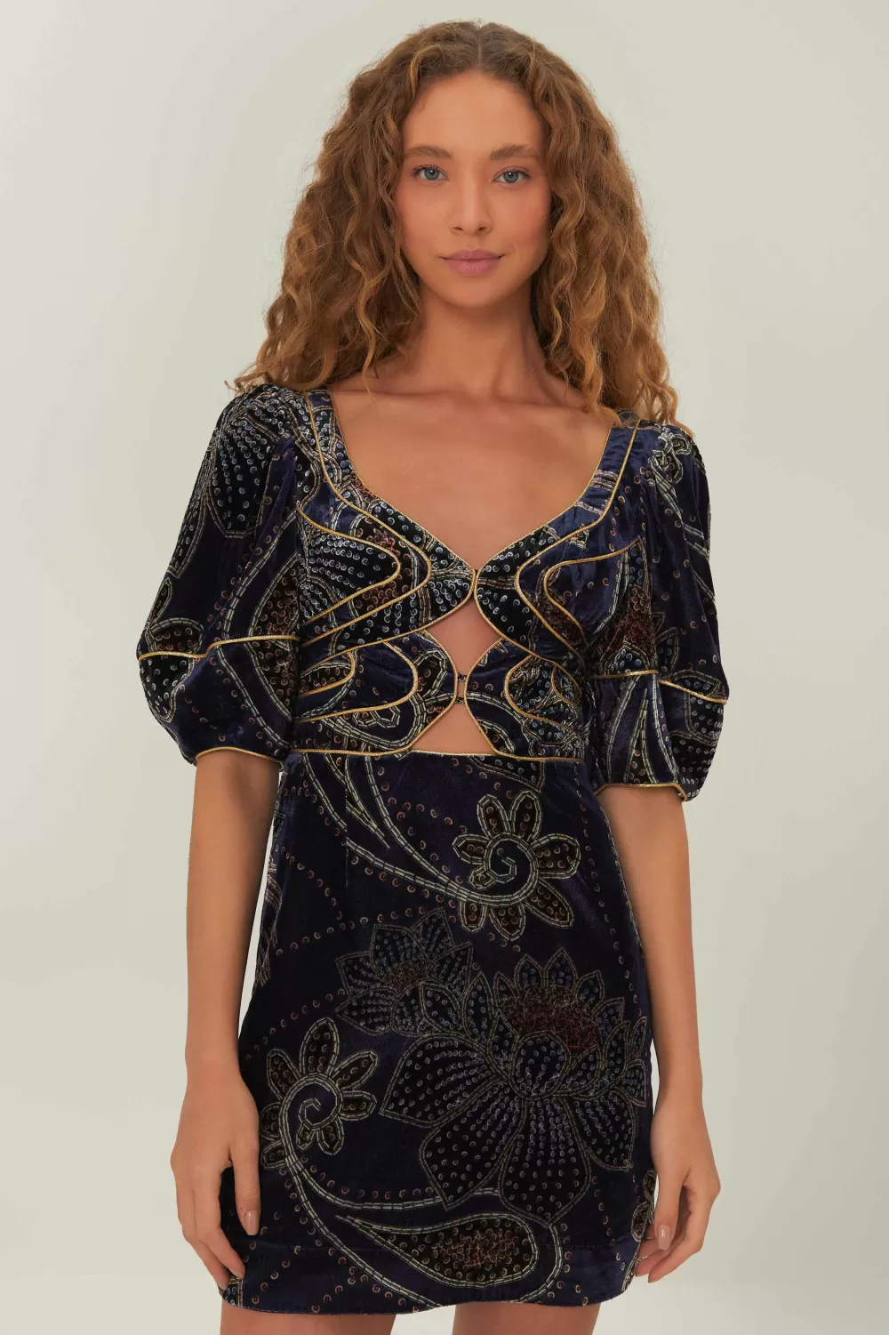 Blue Floral Glam Scarf Velvet Mini Dress | FARM Rio Hot