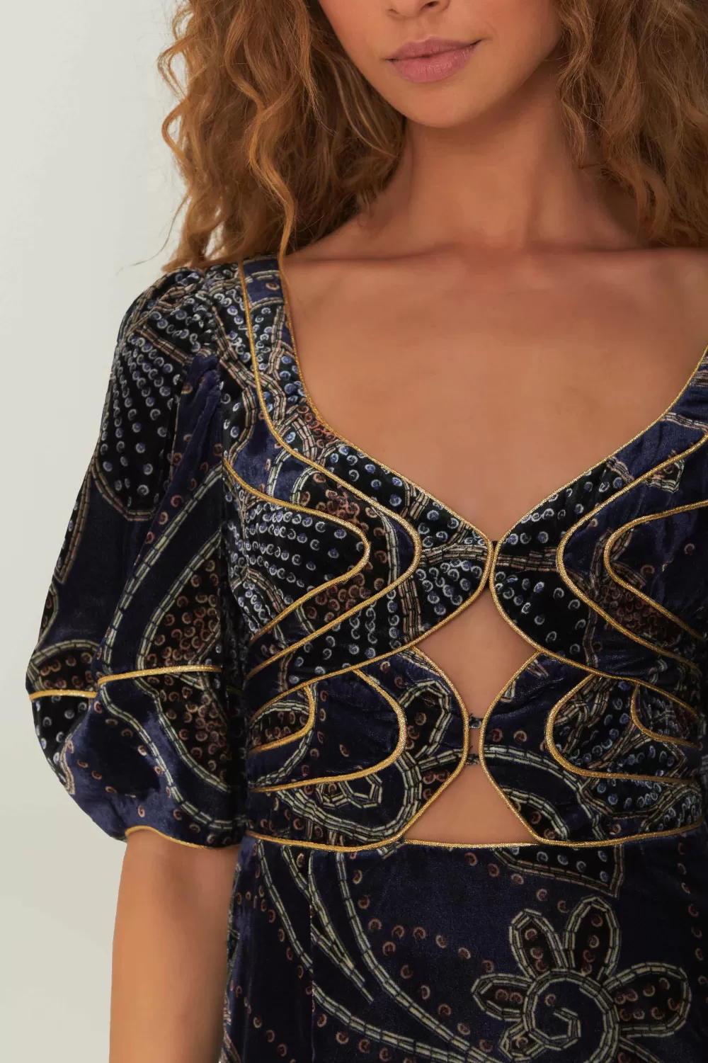 Blue Floral Glam Scarf Velvet Mini Dress | FARM Rio Hot
