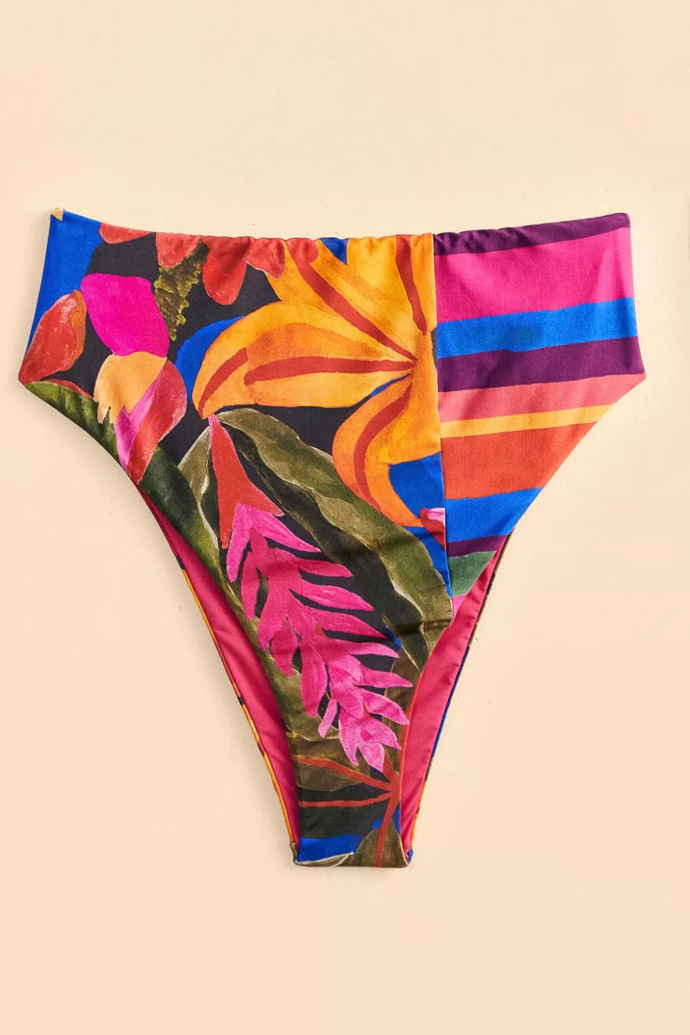 Blue Floral Tropical & Colorful Stripes High Waisted Bikini Bottom | FARM Rio Best Sale