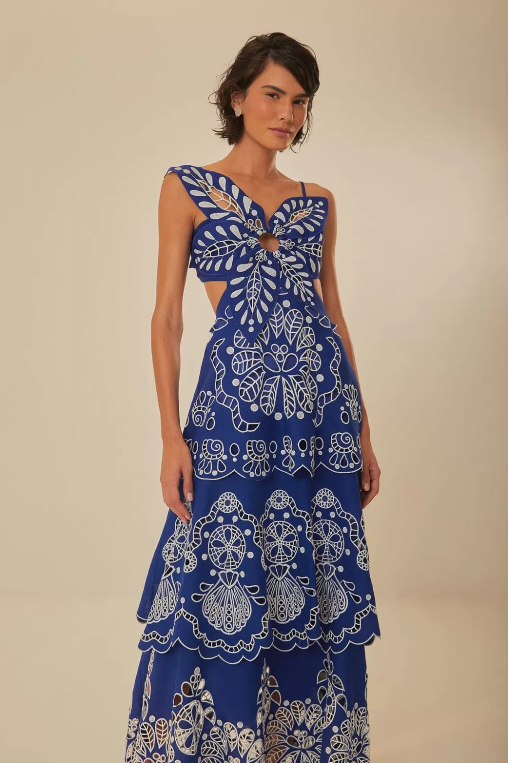 Blue Flower Richelieu Euroflax™ Premium Linen Midi Dress | FARM Rio Fashion