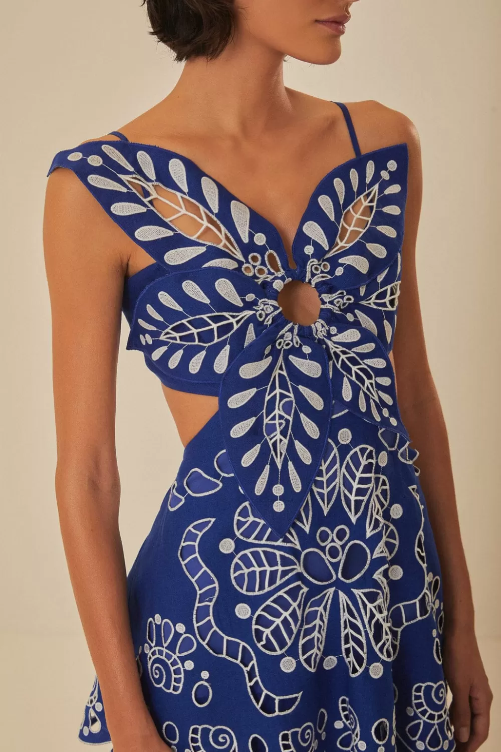 Blue Flower Richelieu Euroflax™ Premium Linen Midi Dress | FARM Rio Fashion