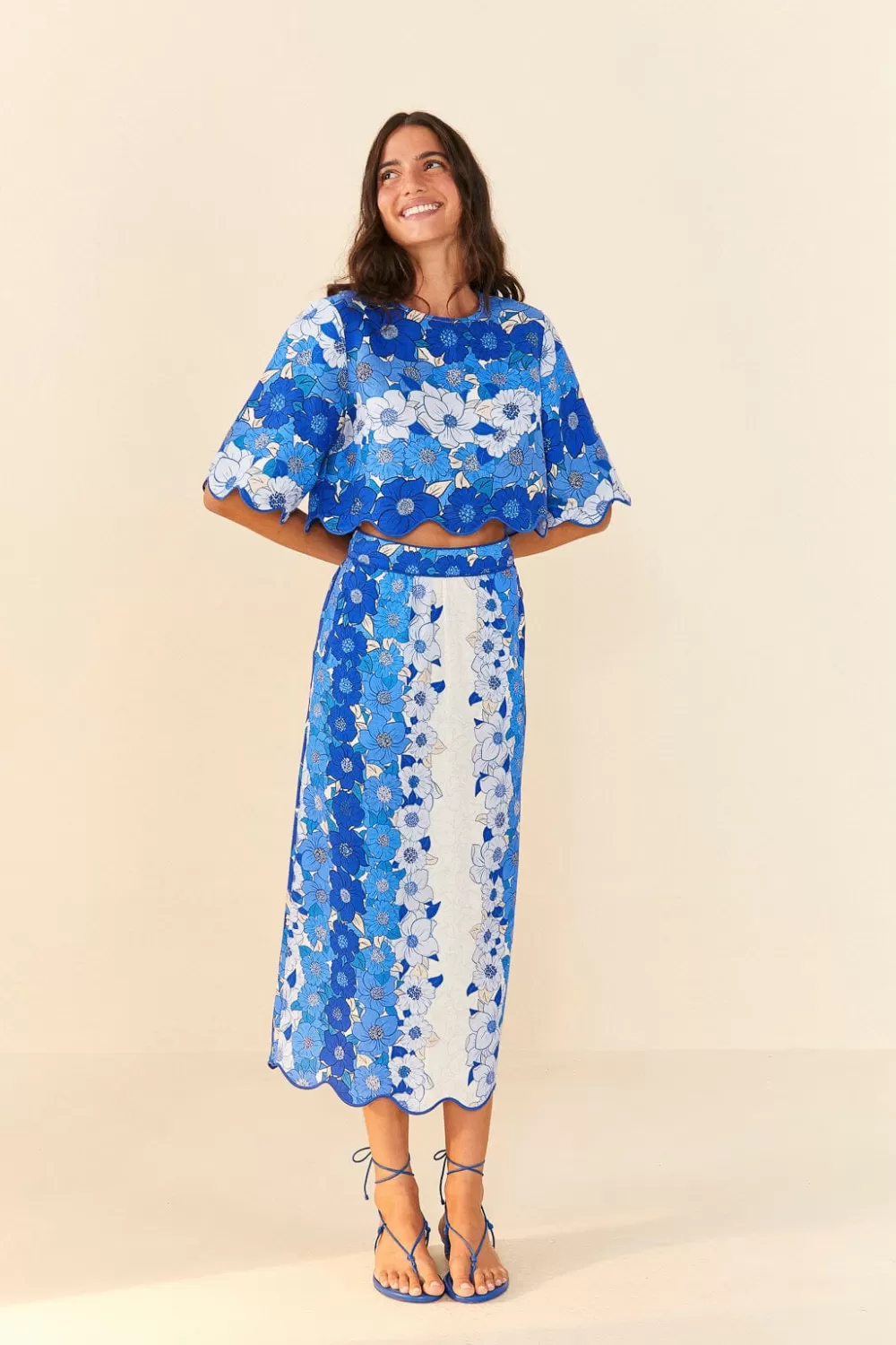 Blue Flower Stripes Crop Top | FARM Rio Fashion