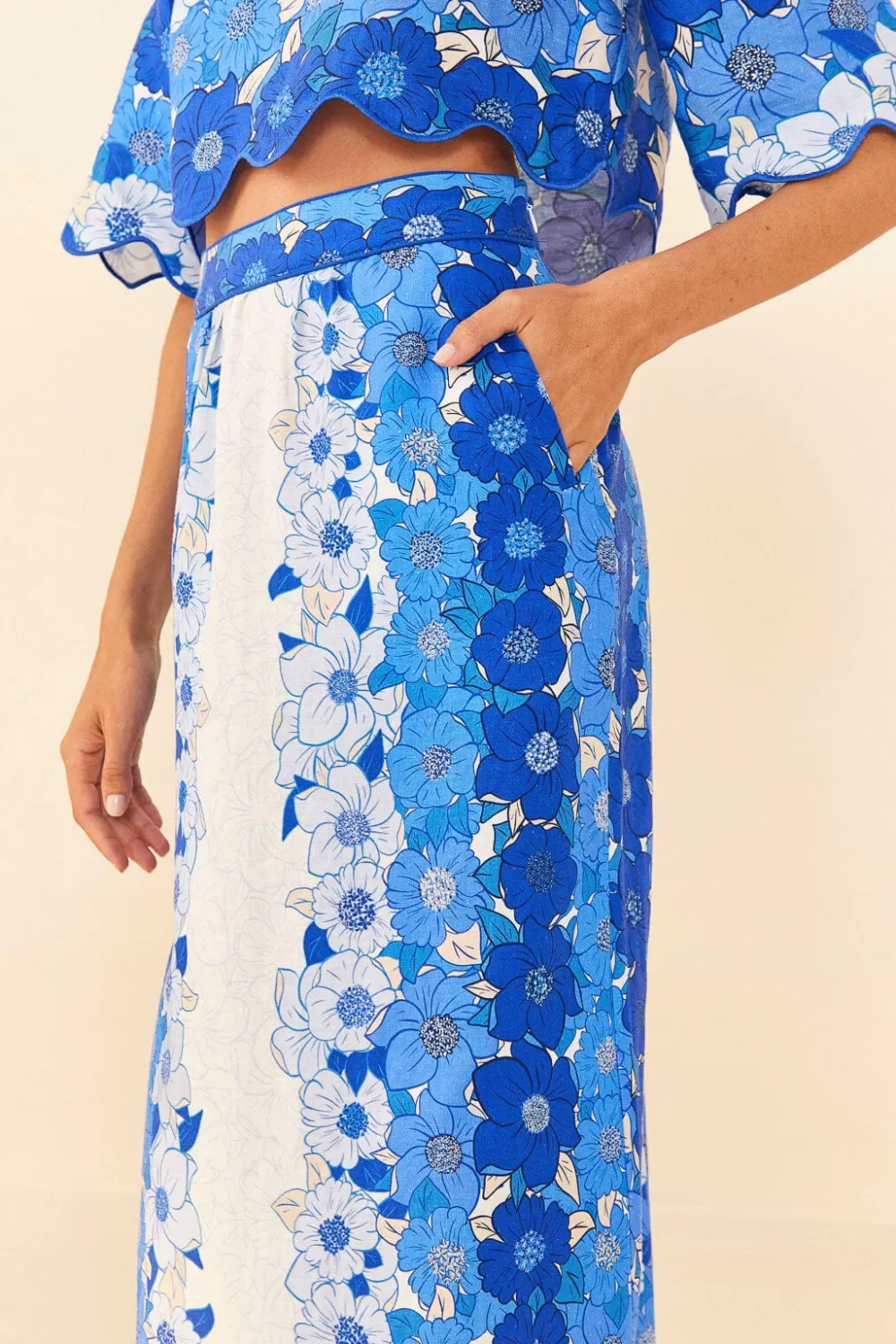 Blue Flower Stripes Midi Skirt | FARM Rio Fashion