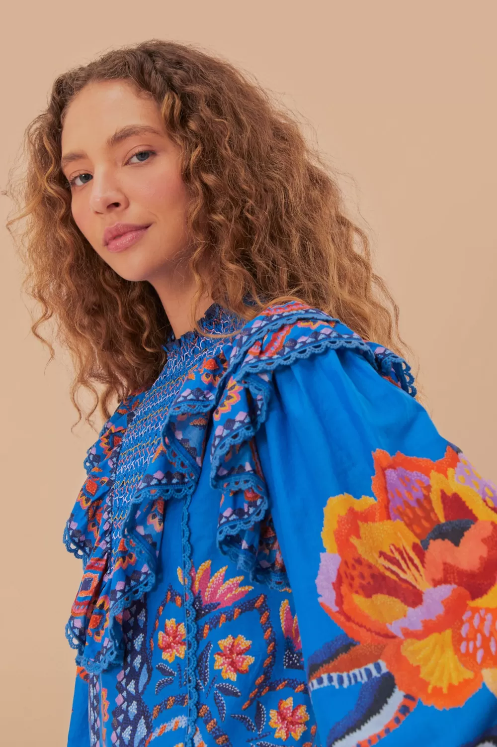 Blue Lucy Floral Tapestry Blouse | FARM Rio Sale