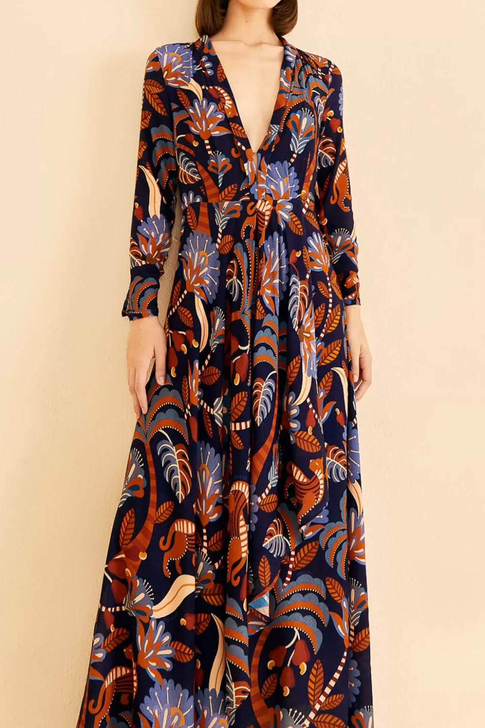 Blue Nature Beauty Long Sleeve Maxi Dress | FARM Rio Outlet