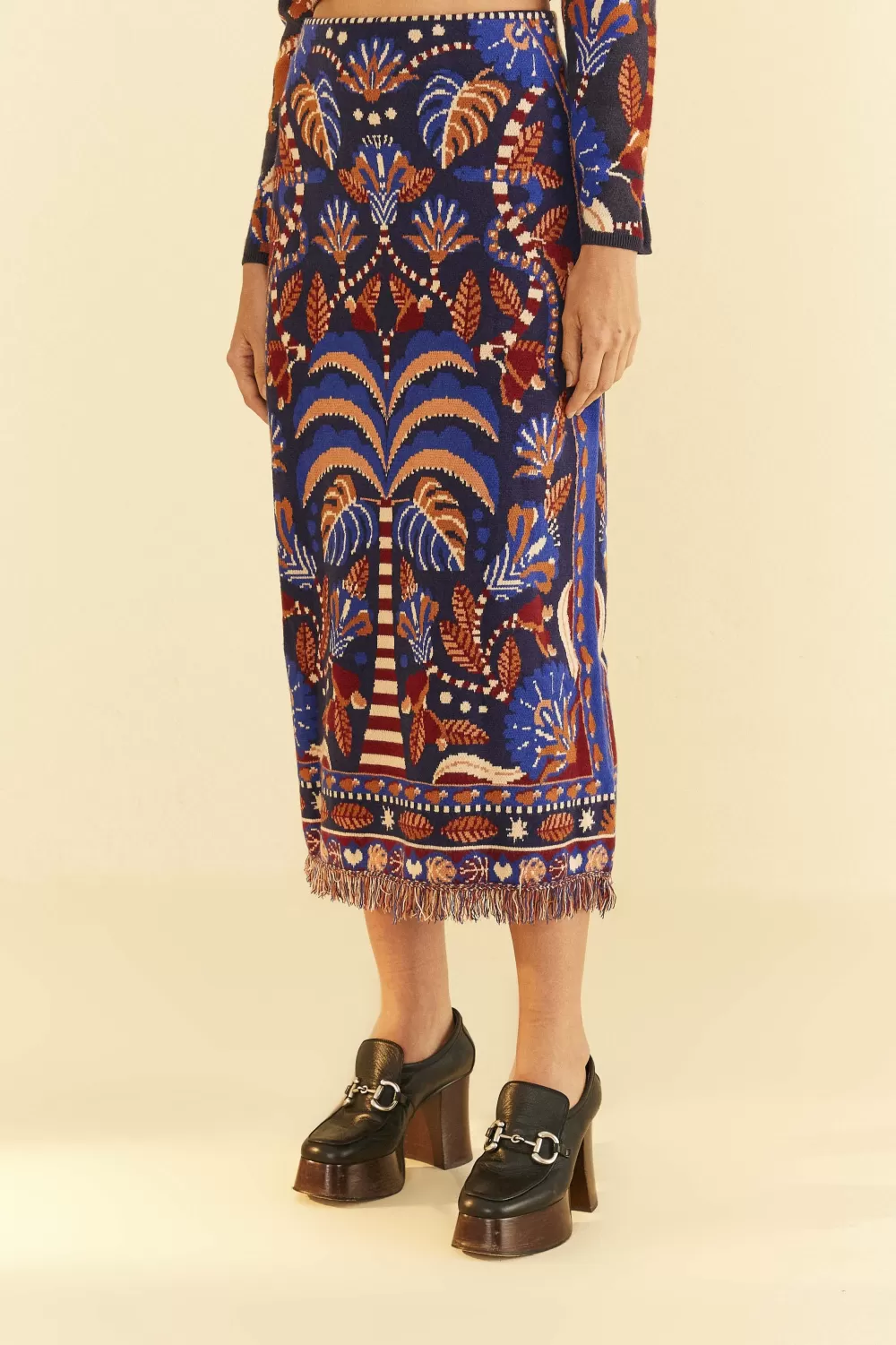 Blue Nature Beauty Scarf Knit Midi Skirt | FARM Rio Best