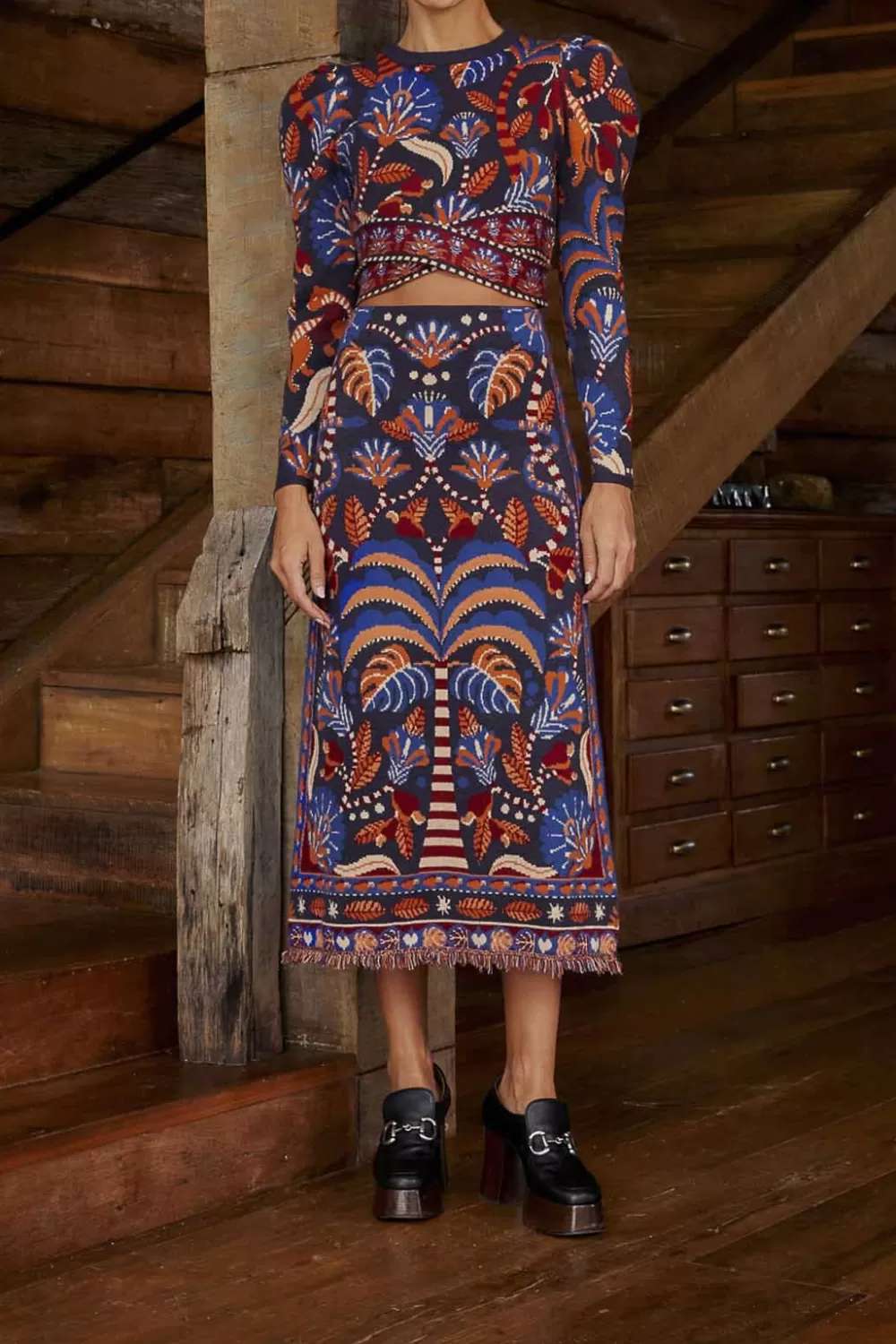 Blue Nature Beauty Scarf Knit Midi Skirt | FARM Rio Best