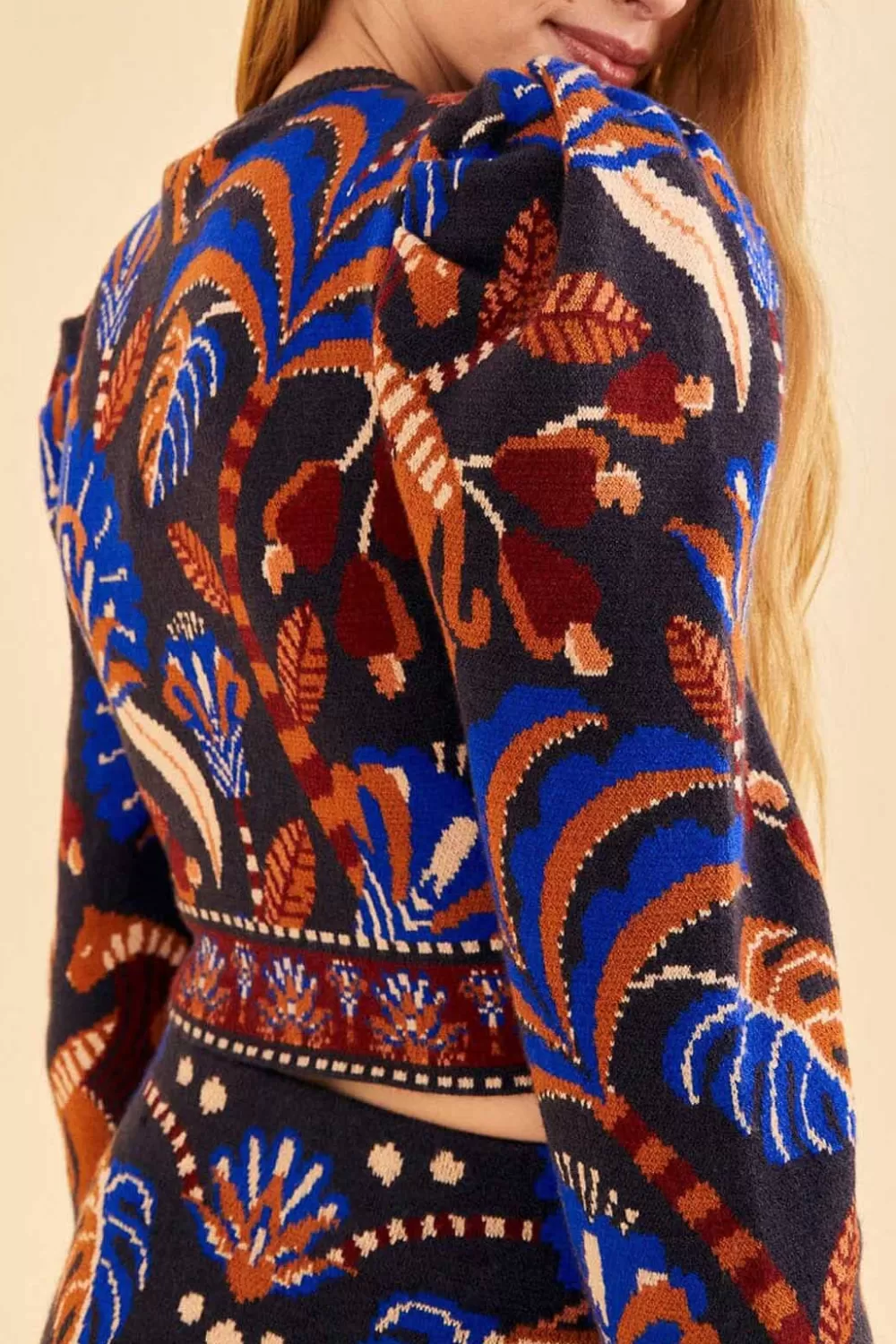 Blue Nature Beauty Scarf Long Sleeve Crop Top | FARM Rio New