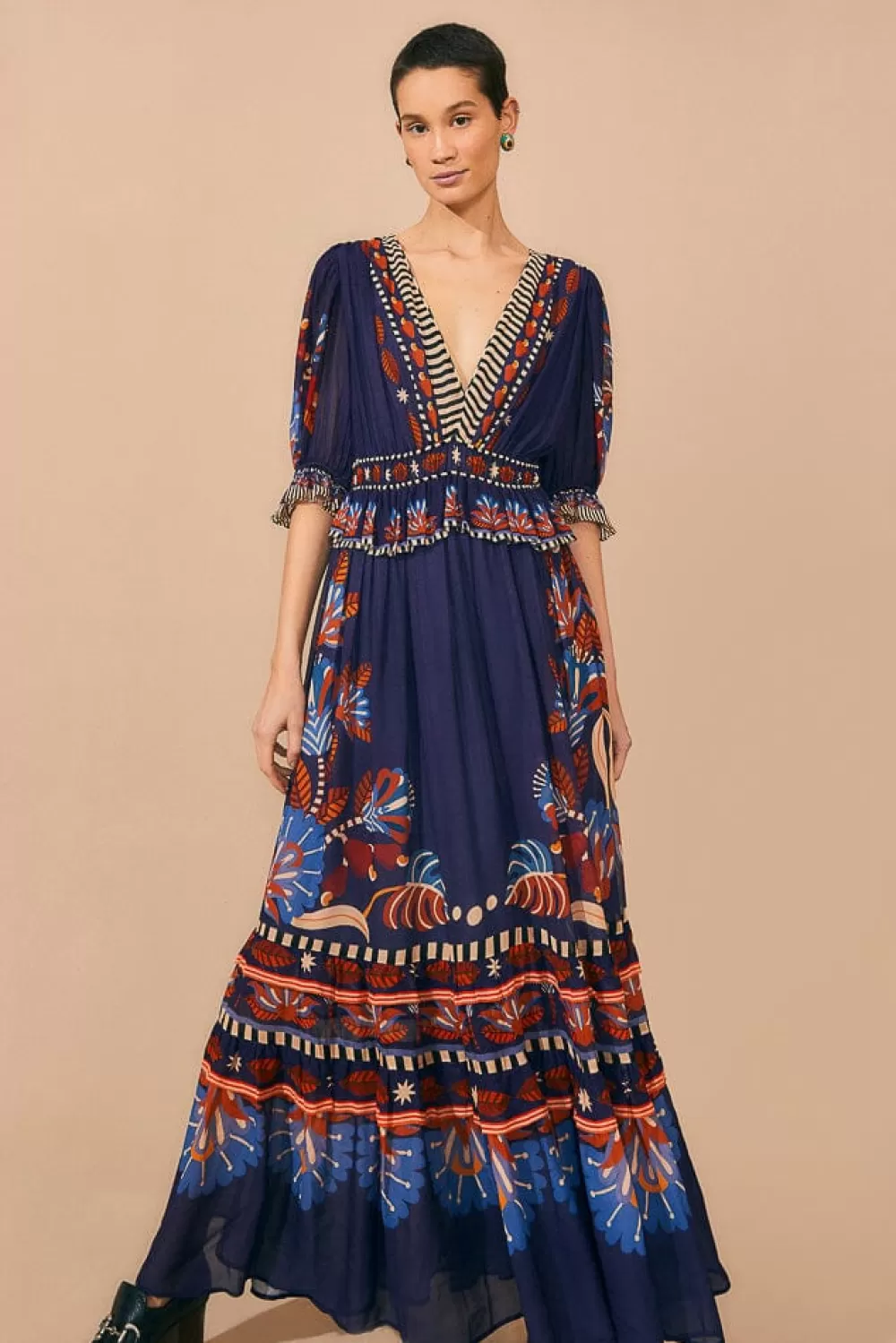 Blue Nature Beauty Short Sleeve Maxi Dress | FARM Rio Store