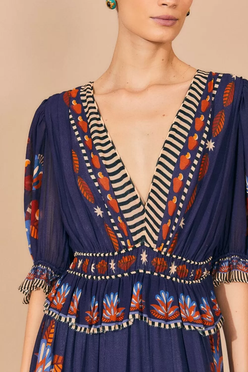 Blue Nature Beauty Short Sleeve Maxi Dress | FARM Rio Store