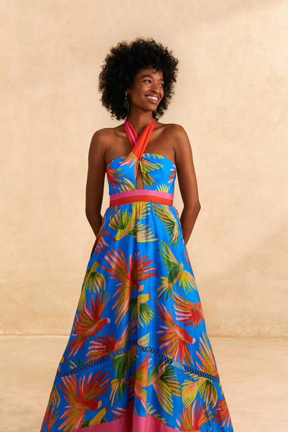 Blue Painted Birds Maxi Dress | FARM Rio Fashion