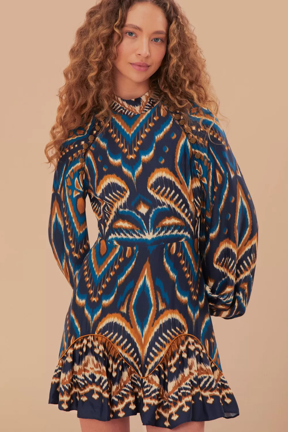 Blue Pineapple Ikat LENZING™ ECOVERO™ Viscose Mini Dress | FARM Rio Best