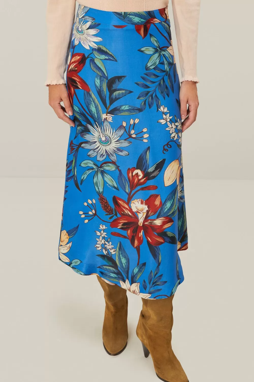 Blue Surreal Flowers LENZING™ ECOVERO™ Midi Skirt | FARM Rio Best Sale