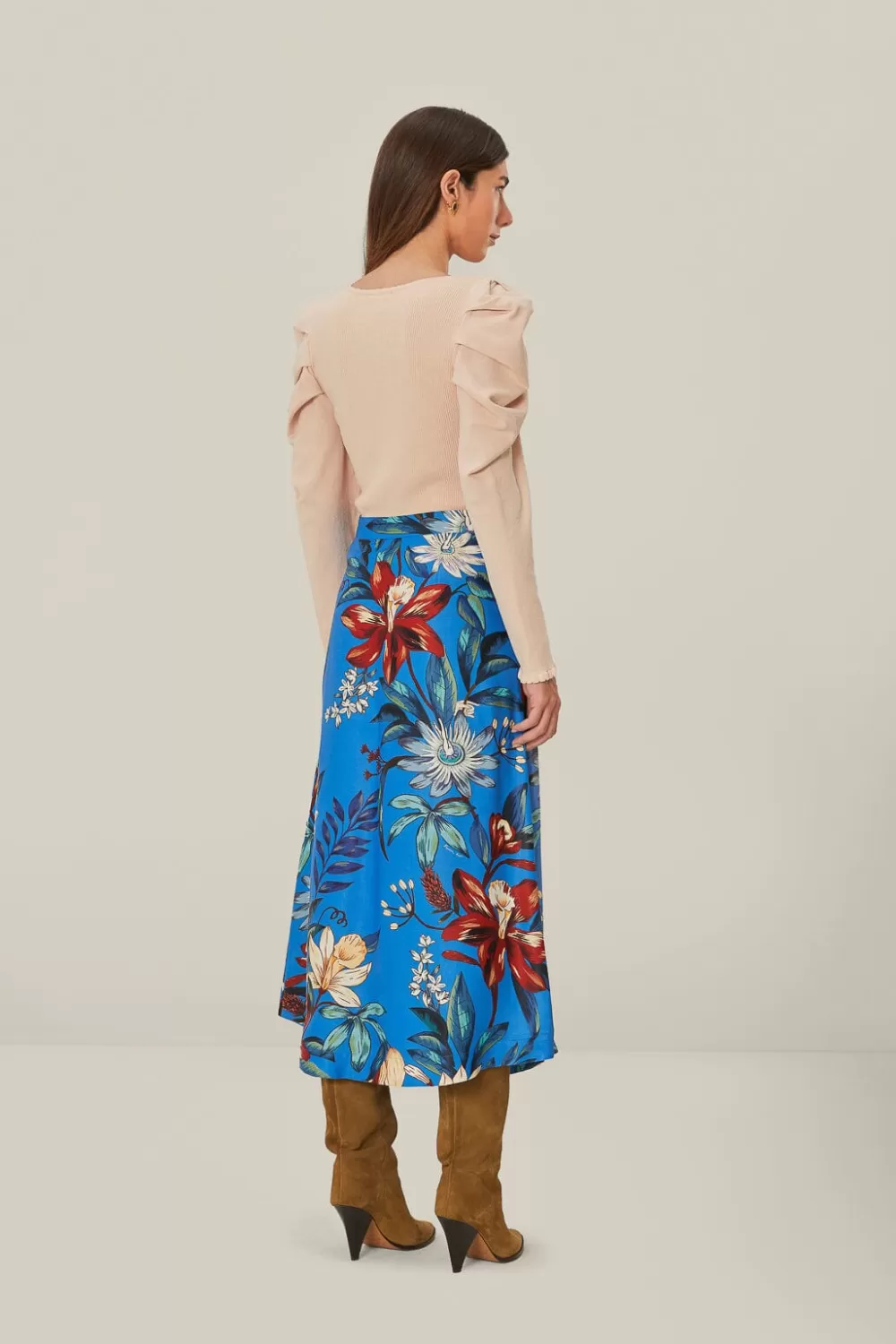 Blue Surreal Flowers LENZING™ ECOVERO™ Midi Skirt | FARM Rio Best Sale