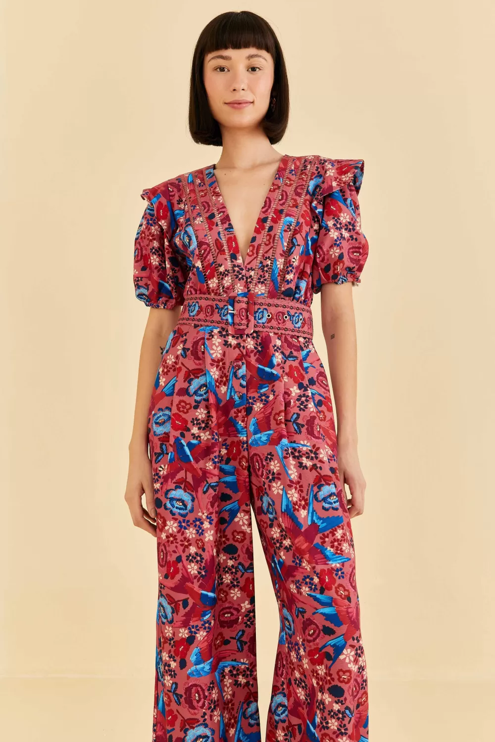 Blush Floral Birds Jumpsuit | FARM Rio Cheap