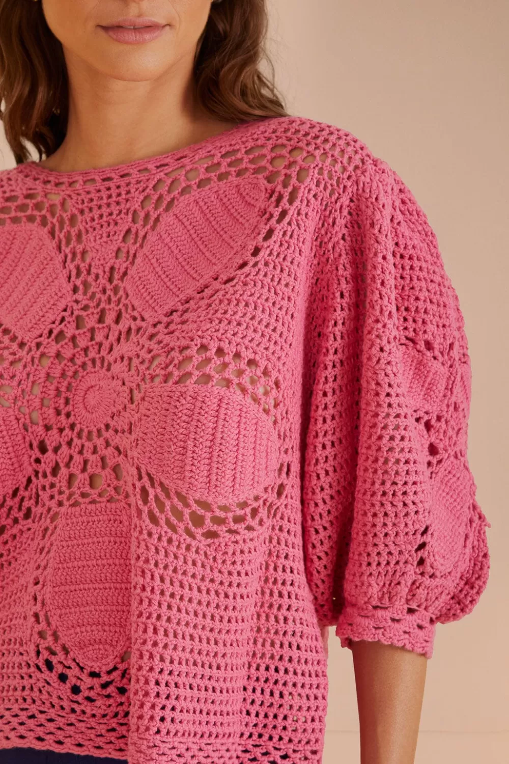 Blush Flower Draw Crochet Blouse | FARM Rio Sale