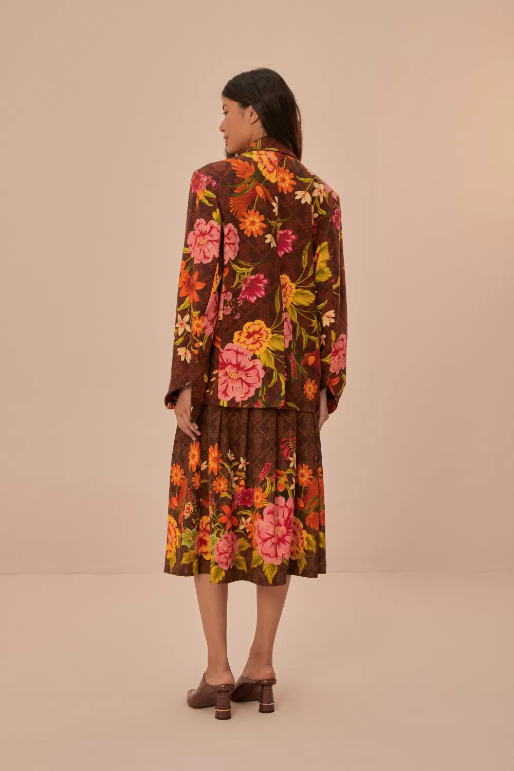 Brown Charming Garden Midi Skirt | FARM Rio Shop