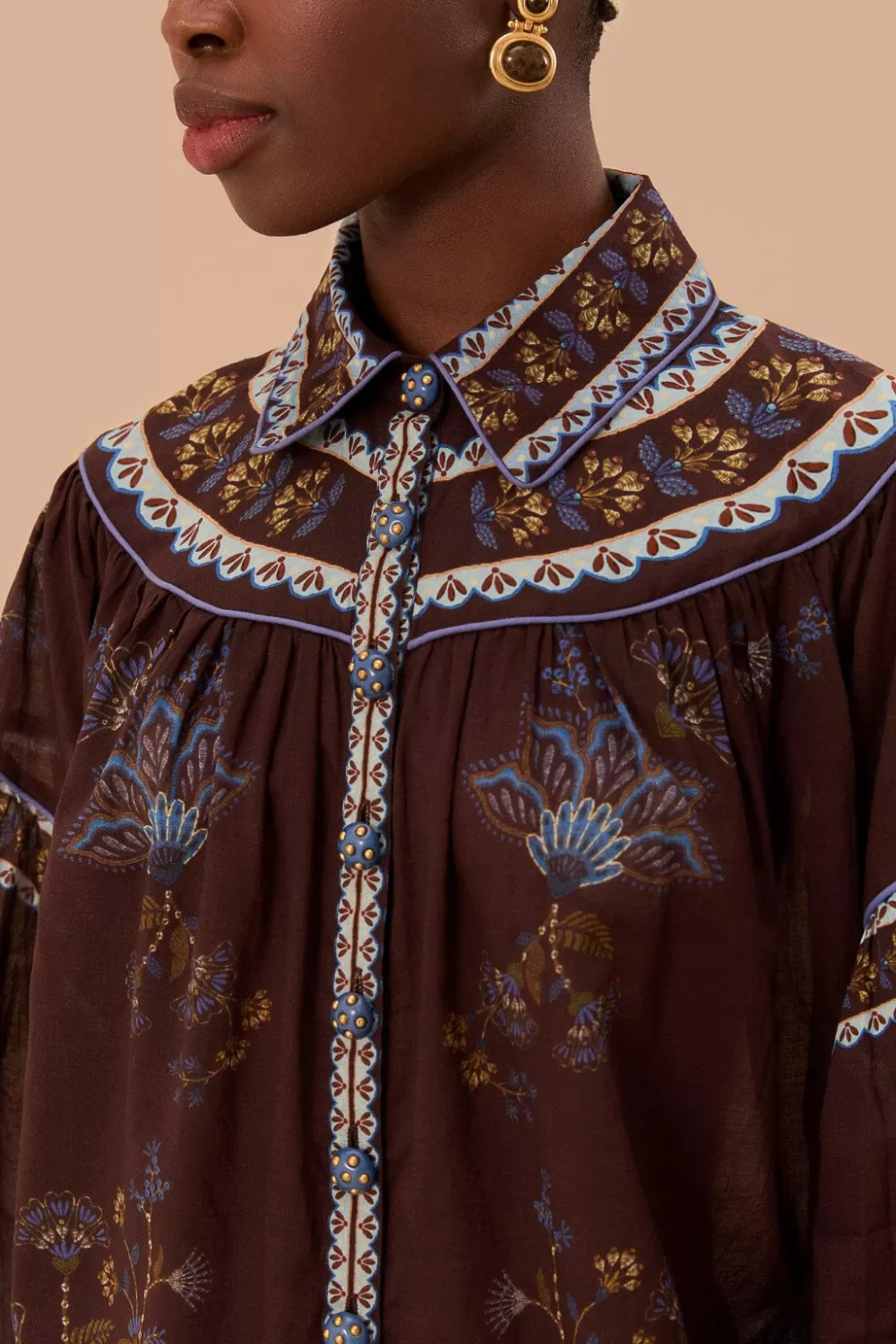Brown Embroidered Garden Blouse | FARM Rio Outlet