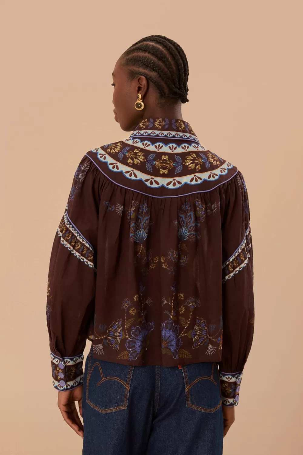 Brown Embroidered Garden Blouse | FARM Rio Outlet