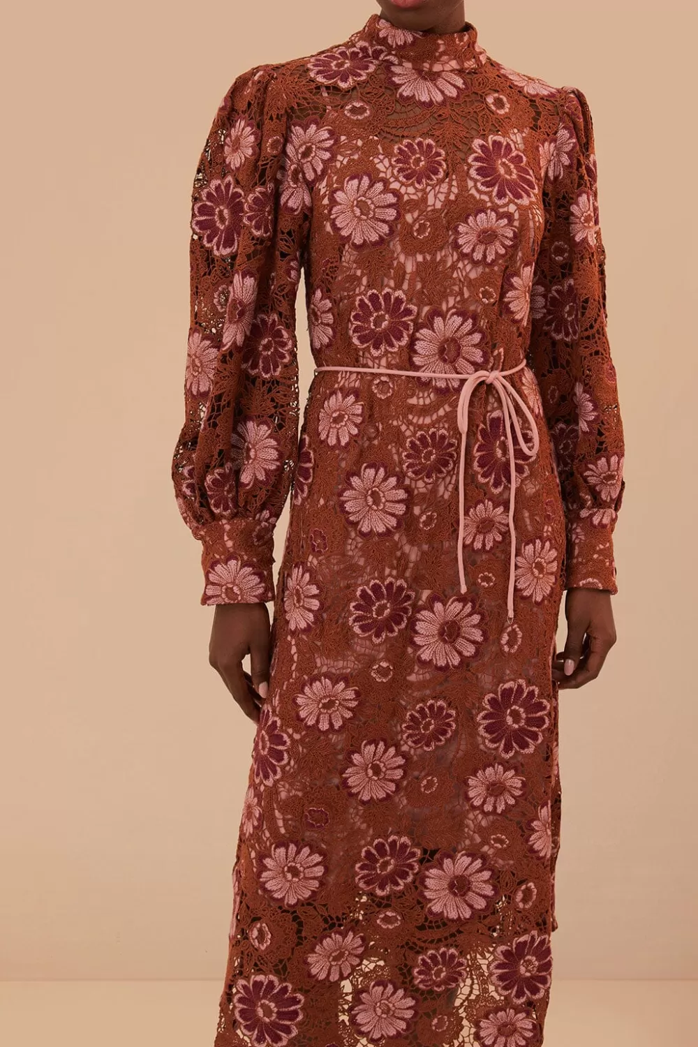 Brown Gigi Tapestry Guipure Midi Dress | FARM Rio Cheap