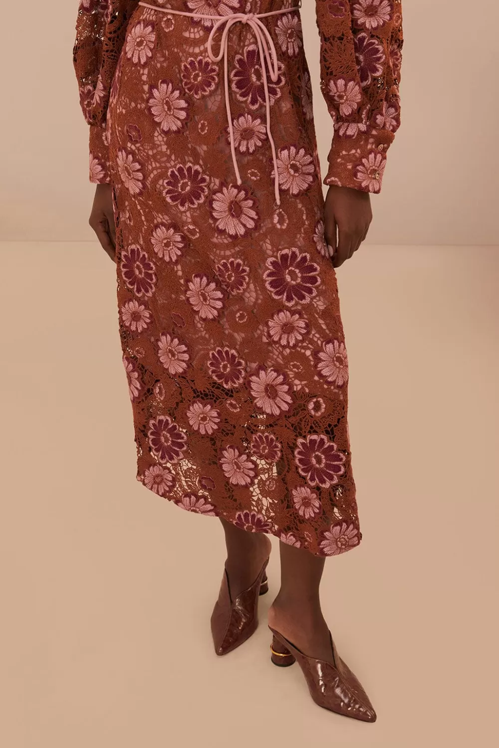 Brown Gigi Tapestry Guipure Midi Dress | FARM Rio Cheap