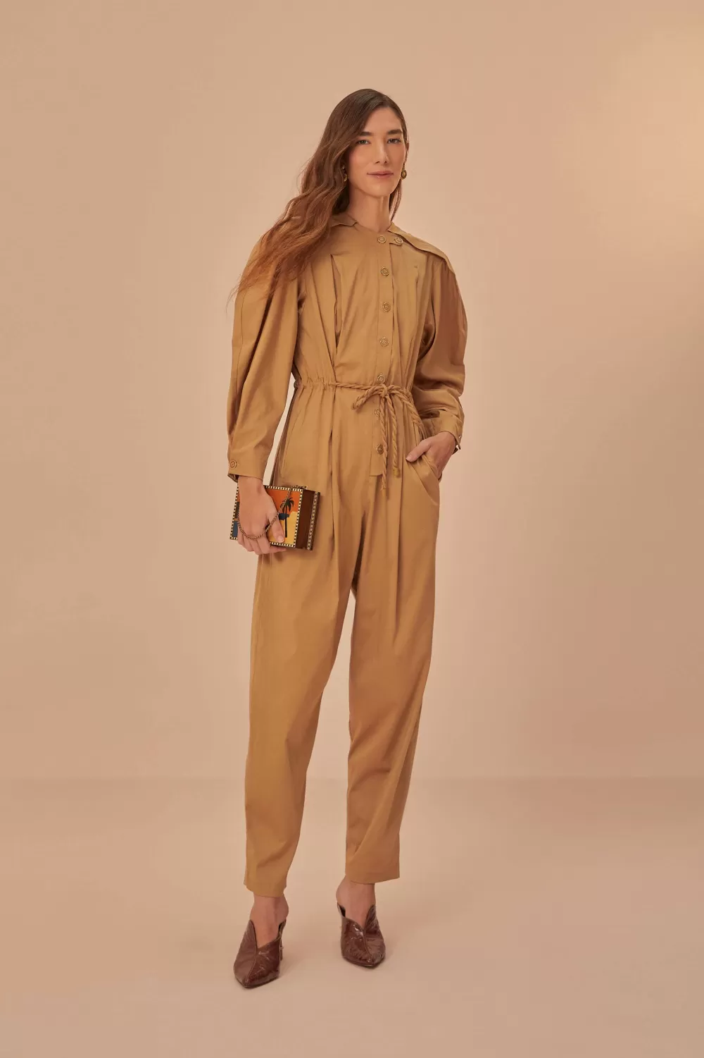 Brown Raglan Sleeve Jumpsuit | FARM Rio Store