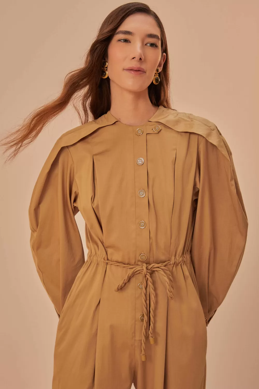 Brown Raglan Sleeve Jumpsuit | FARM Rio Store