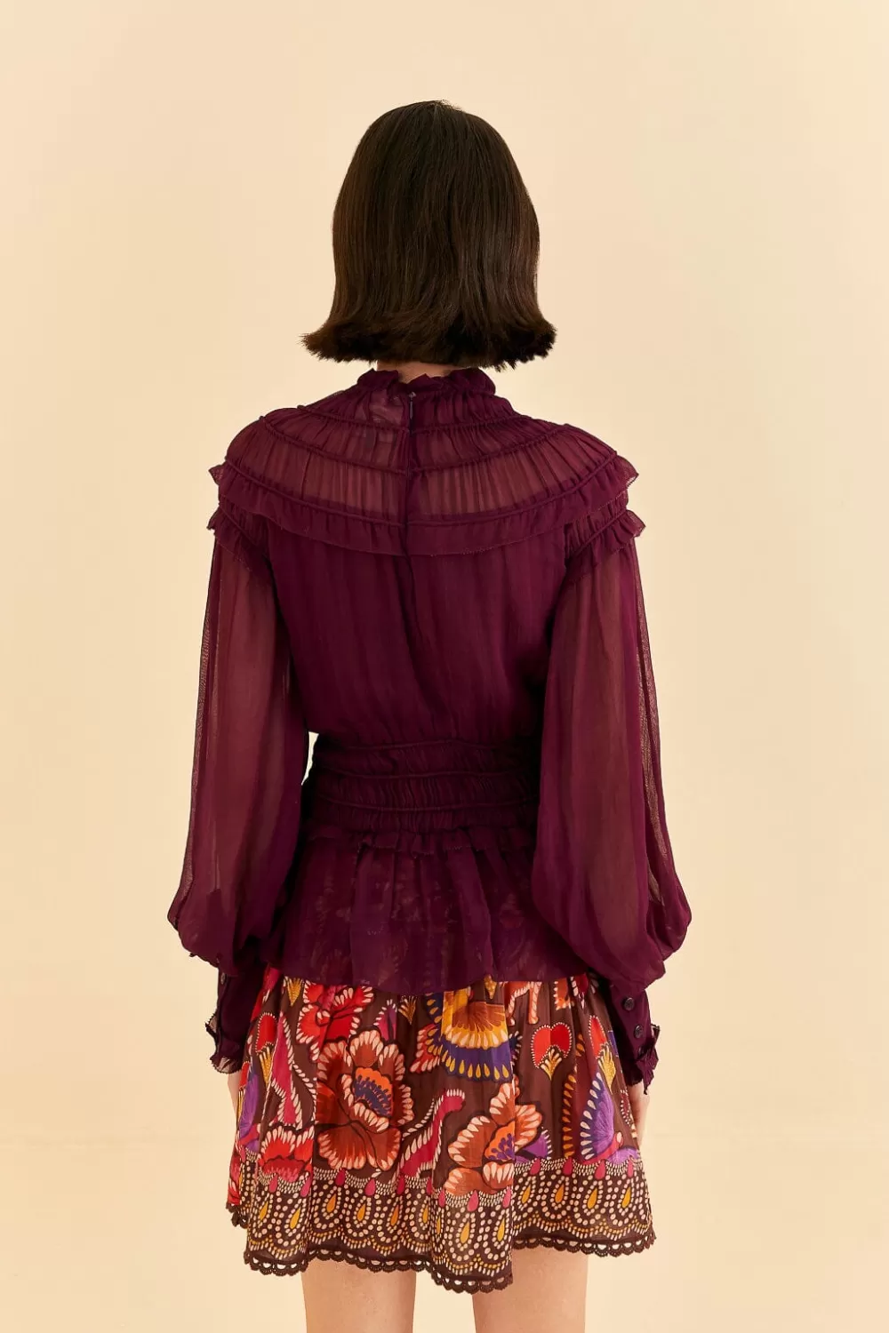 Burgundy Ruffle High Neck Blouse | FARM Rio Clearance