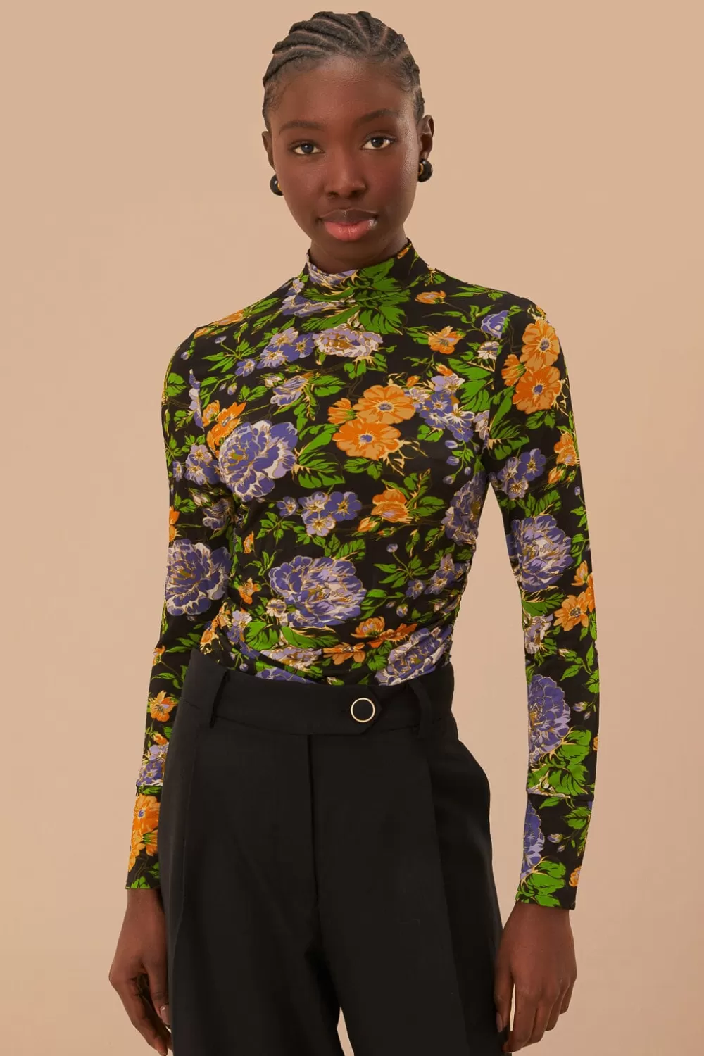 Capri Floral Black Jersey Blouse | FARM Rio Fashion