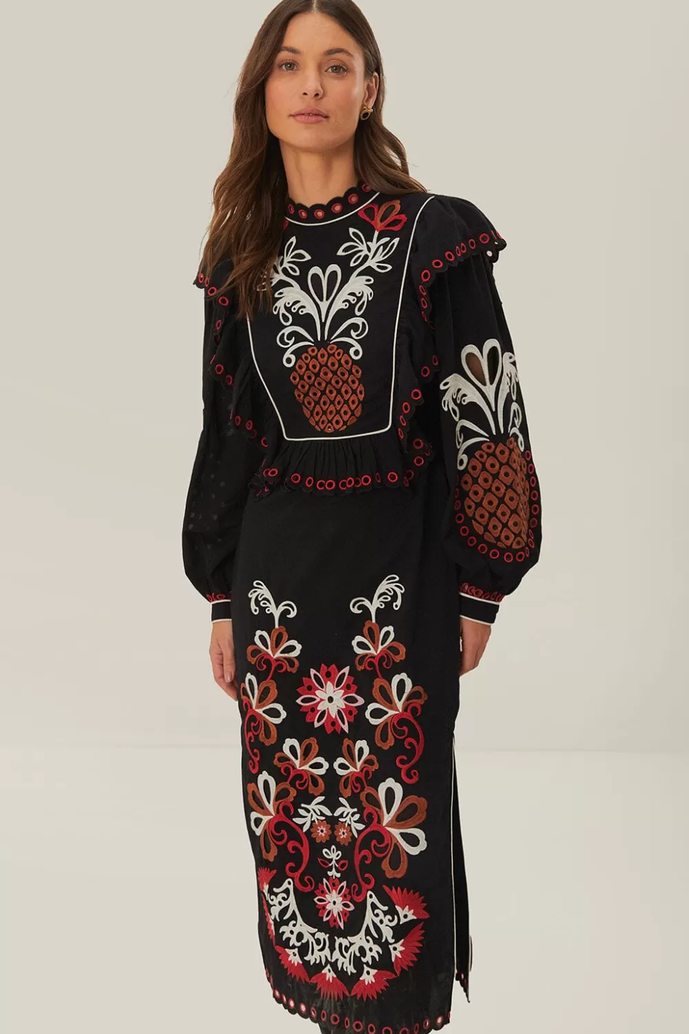 Cashew Mandala Richilieu Long Sleeve Maxi Dress | FARM Rio New