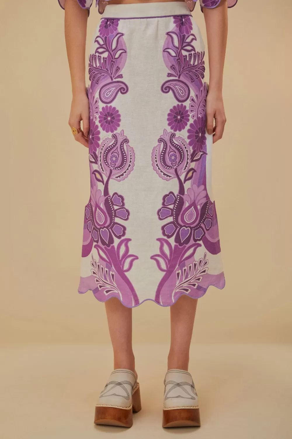 Color Festival Cream Euroflax™ Midi Skirt | FARM Rio New