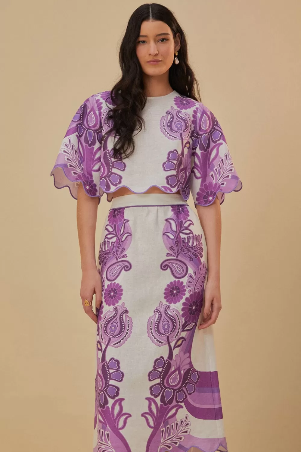 Color Festival Cream Euroflax™ Midi Skirt | FARM Rio New