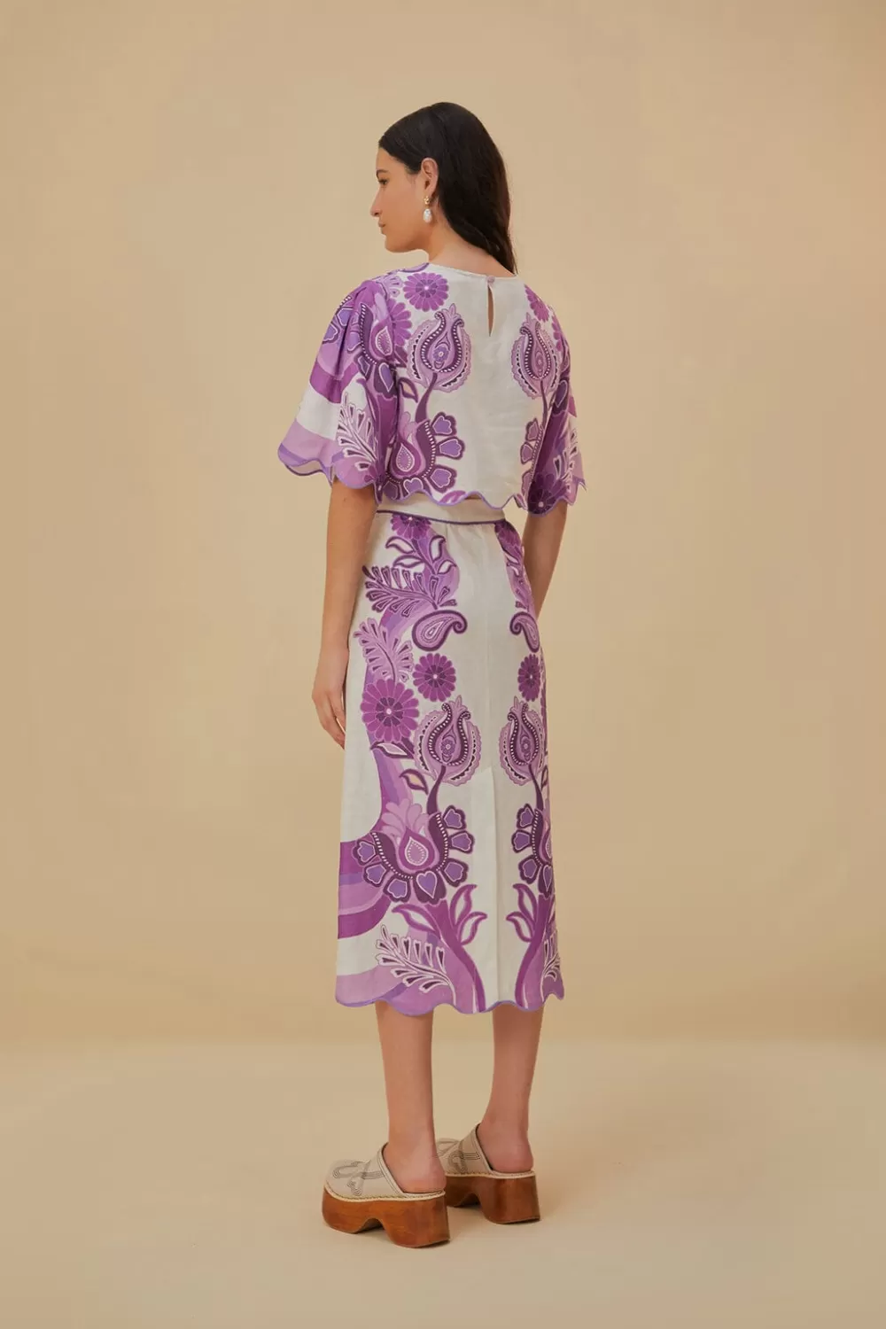 Color Festival Cream Euroflax™ Midi Skirt | FARM Rio New
