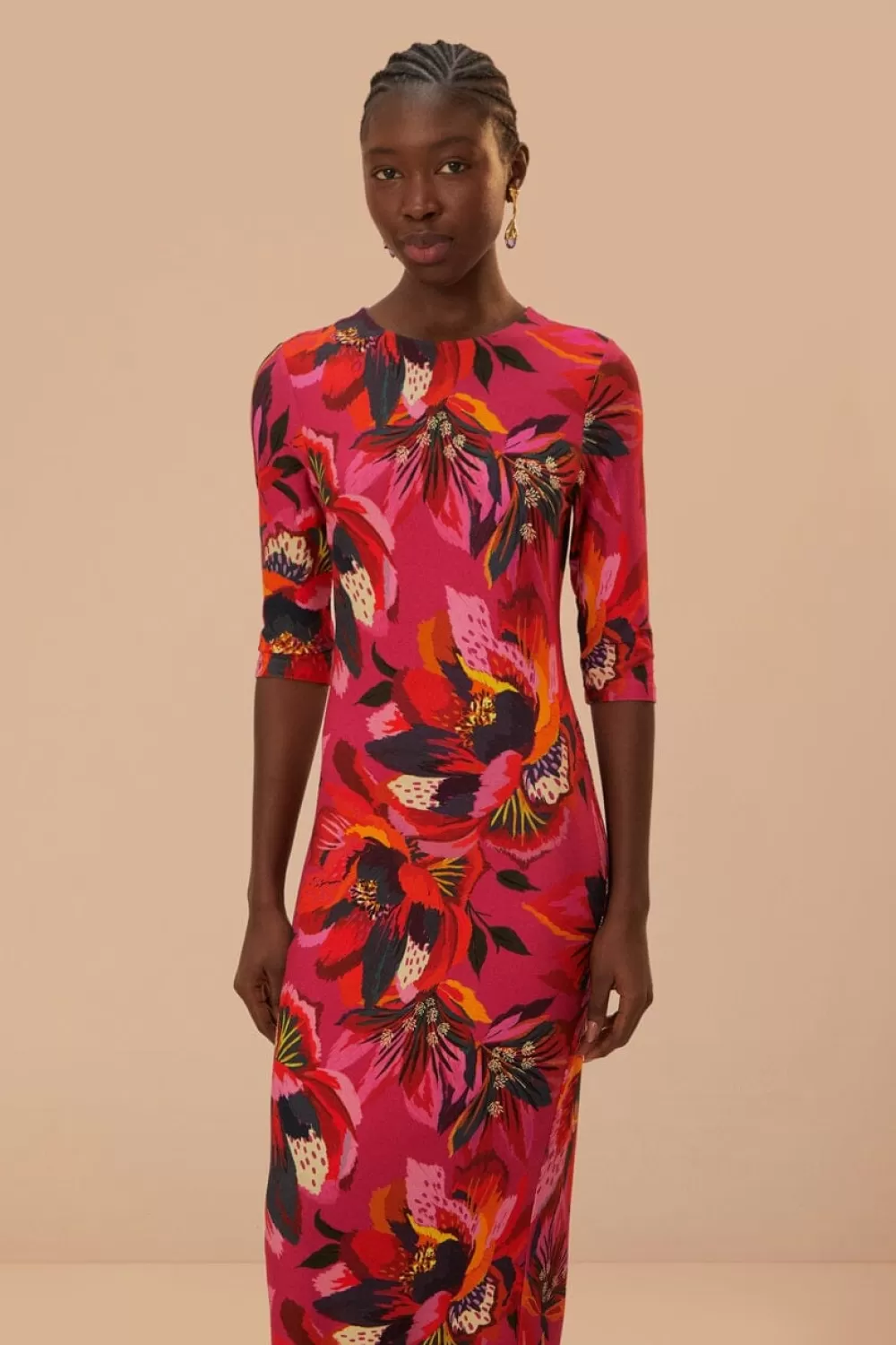 Colorful Flowers Jersey Midi Dress | FARM Rio Outlet