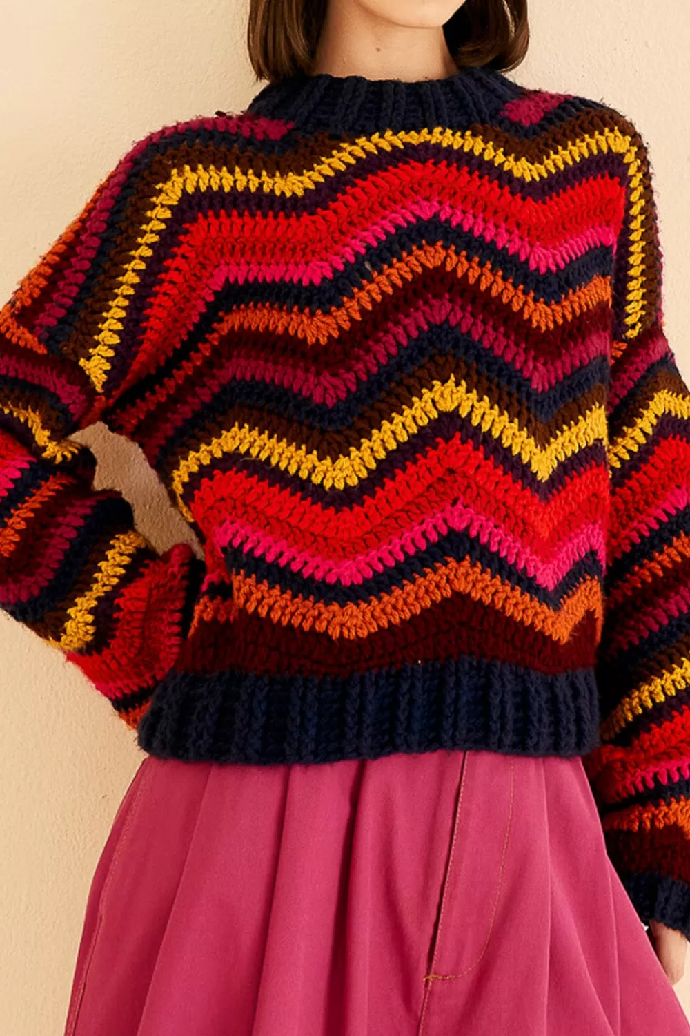 Colorful Waves Crochet High Neck Sweater | FARM Rio Outlet