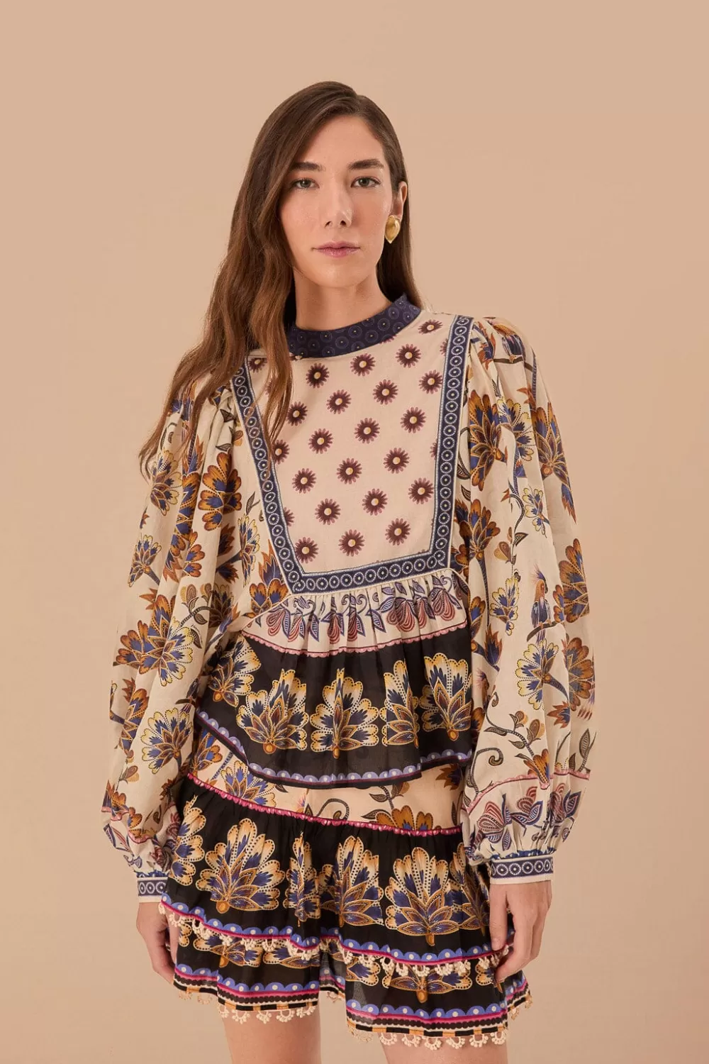 Cream Ainika Maxi Floral Blouse | FARM Rio Fashion